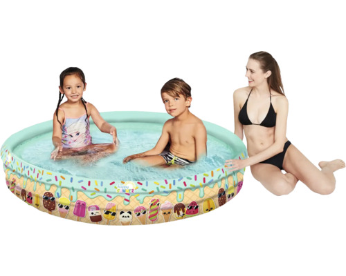Kinderpool mit Eiscreme-Motiv, mit Kindern und einer Frau