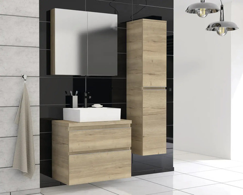 Modernes Badezimmer-Set mit Waschtischunterschrank, Spiegelschrank und Hochschrank