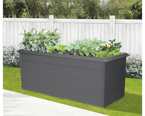 Hochbeet klassisch Konsta mit Schneckenrand 203 x 98 x 76 cm anthrazit Hochbeet mit Bepflanzung im Garten