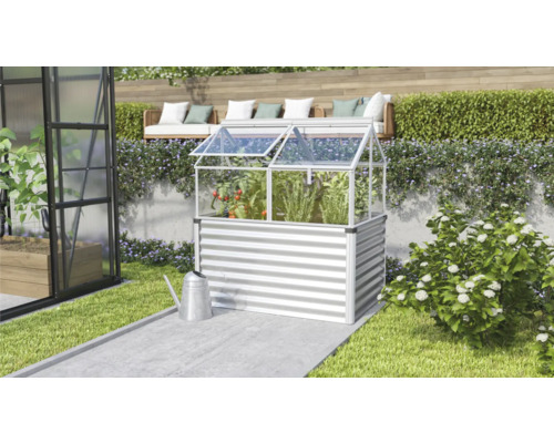 Gewächshaus mit Pflanzen im Garten