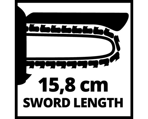 Symbol für 15,8 Zentimeter Schwertlänge der Kettensäge