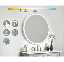 Runder LED Spiegel mit Touchsensor zur Lichtsteuerung und IP44 Schutzklasse im Badezimmer.