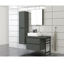Badezimmer mit Waschtisch, Spiegelschrank und Hochschrank
