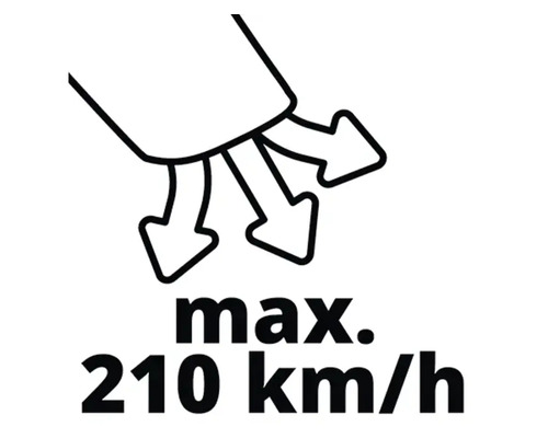 Symbol für maximale Luftgeschwindigkeit von 210 Kilometer pro Stunde.