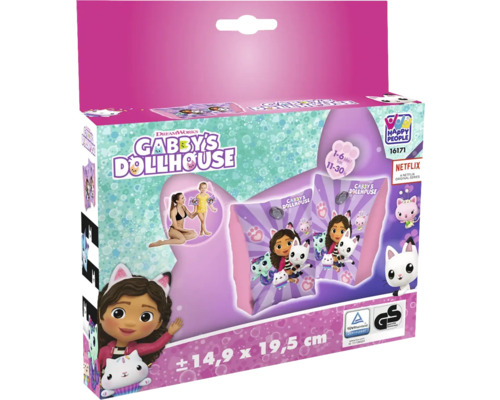 Gabby''s Dollhouse Schwimmflügel in einer Verpackung von Happy People, geeignet für Kinder von 1 bis 6 Jahren mit einem Gewicht von 11 bis 30 kg.