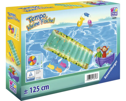 Verpackung des Tempo Kleine Fische Spiels mit aufblasbarer Wasserrutsche und Spielfiguren.