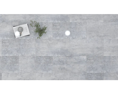 Fliesenboden mit Pflanze, Magazin und Glas