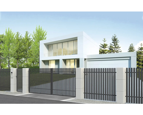 Modernes Haus mit Zaun und Einfahrtstor