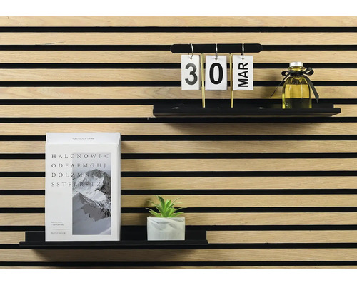 Dekorative Wandpaneele mit Regalen, Kalender, Buch und Pflanze für die Inneneinrichtung