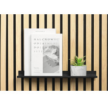 Dekorative Wandverkleidung mit Ablagefläche, Büchern und Pflanze als Dekoration