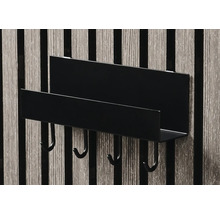 Schwarzes Wandregal mit Haken für Flur