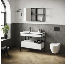 Badezimmer mit Waschtisch, Spiegelschrank und Wand-WC in modernem Design