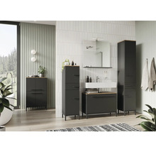 Modernes Badezimmer mit Waschbecken, Spiegelschrank und Stauraumelementen