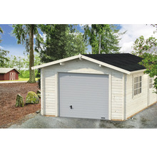 Holzgarage mit Rolltor und Fenster