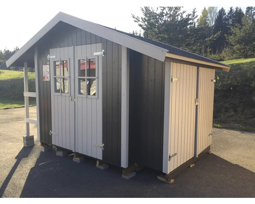 Gartenschuppen aus Holz mit Doppeltür und Vordach