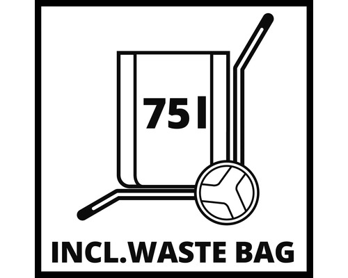 Symbol für Schubkarre mit 75 Liter Fassungsvermögen inklusive Abfallsack