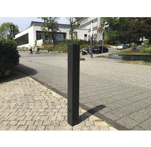 Stilpoller aus Vierkantstahlrohr 100 x 100 mm mit Flachkopf, ca. 900 mm Überflur, feuerverzinkt und DB 703 beschichtet.