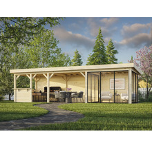 Gartenpavillon mit Grillplatz und Sitzecke aus Holz