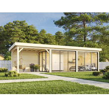 Modernes Gartenhaus mit Terrasse, großen Glasfronten und Schlafzimmerausstattung