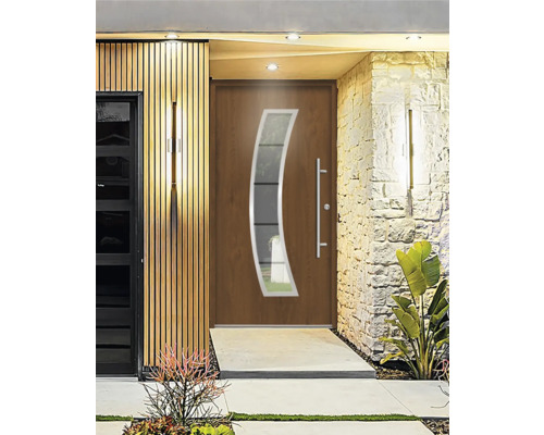 Haustür mit Glaseinsatz und Edelstahlgriff