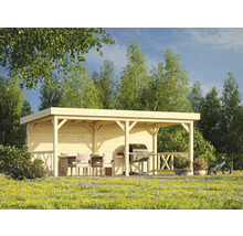 Holz Pavillon mit Grillplatz und Sitzgelegenheit im Garten