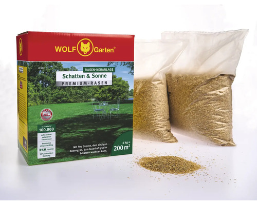 Wolf Garten Rasen-Neuansaat Schatten und Sonne, inklusive zwei Säcke Rasensamen