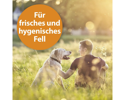 "Mann sitzt mit Hund im Gras