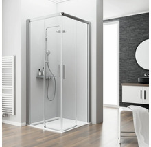 Badezimmer mit Duschkabine, Waschtisch und Handtuchwärmer