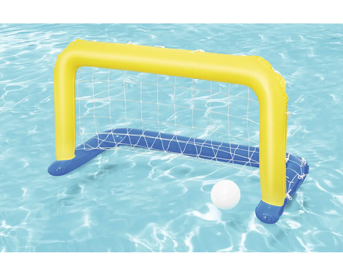 Aufblasbares Wasserballtor mit Netz und Ball im Wasser