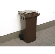 Braune Mülltonne mit Deckel und Rädern