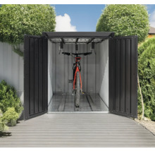 Fahrradgarage mit geöffneten Türen und Fahrrad