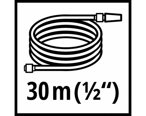 Symbol für einen 30 Meter langen Gartenschlauch mit einem Durchmesser von einem halben Zoll.