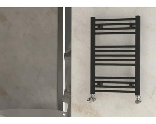 Designheizkörper Rotheigner SOLID 700x450 mm schwarz Anschluss Beidseitig unten Schwarzer Handtuchwärmer für das Badezimmer