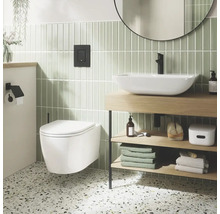 Modernes Badezimmer mit Wand-WC, Waschtisch und Spiegel