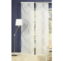 Dekorativer Flächenvorhang mit Wellenmuster im Wohnzimmer.