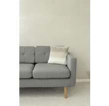 Graues Sofa mit Kissen auf Teppich