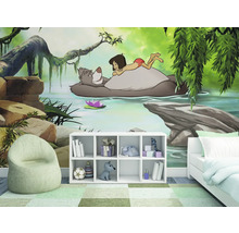 Kinderzimmer mit Dschungelbuch-Tapete, Sitzsack, Regal und Bett