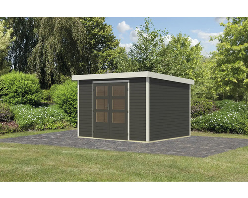 Gartenhaus aus Holz mit Doppeltür und Flachdach