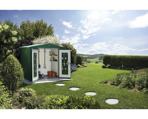 Gartenhaus Biohort Europa inkl. Dachrinne Regale Set Lüftung 152 x 152 cm dunkelgrün Gartenhaus Biohort Europa inkl. Dachrinne Regale Set Lüftung 152 x 152 cm dunkelgrün