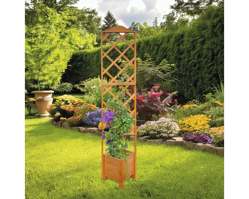 Holz Rankhilfe mit Pflanzkasten im Garten