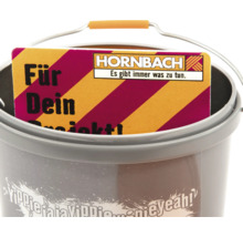 Grauer Eimer mit Metallbügel und Hornbach Werbekarte