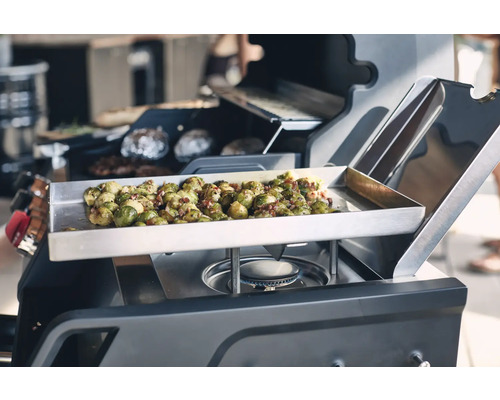 Gemüse und Fleisch auf einem Grill zubereitet