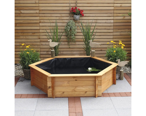 Hochteich promadino Miniteich 6eck-Hochteich , honigbraun mit Teichfolie 145 x 128 x 41 cm