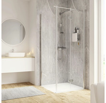 Modernes Badezimmer mit Duschkabine, Waschbecken und Spiegel