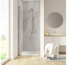 Modernes Badezimmer mit Duschkabine, Waschbecken und Spiegel