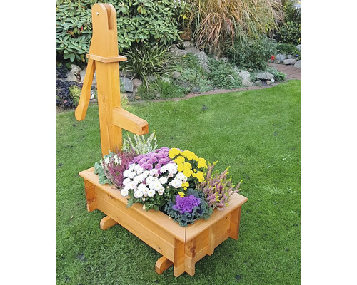 Holztrog mit Holzschwengelpumpe aus Holz 110 x 40 x 100 cm baun