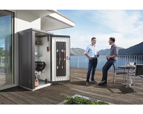 Geräteschrank Biohort Gr. 90 mit Regalböden und Gerätehalter, 93 x 83 x 182,5 cm, quarzgrau-metallic Geräteschrank Biohort Gr. 90 mit Regalböden und Gerätehalter, 93 x 83 x 182,5 cm, quarzgrau-metallic