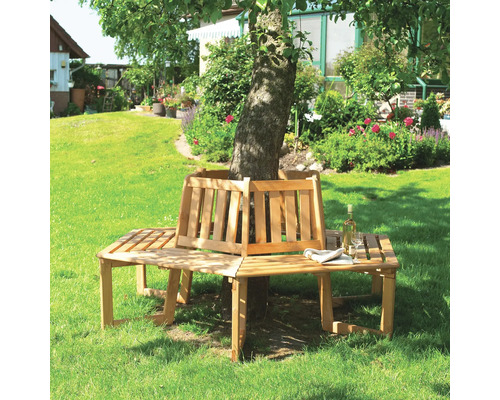 Baumbank 360° Holz 6 Sitzer braun