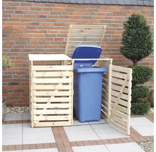Mülltonnenbox aus Holz mit geöffnetem Deckel und Tür