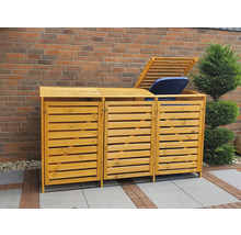 Mülltonnenbox aus Holz für drei Mülltonnen im Garten